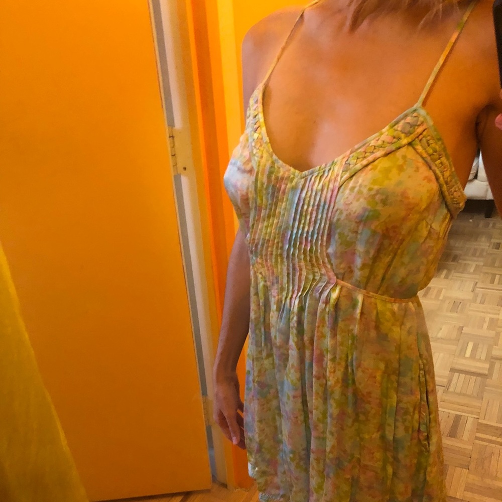 Rainbow irredescent flowy shiny tieback dress